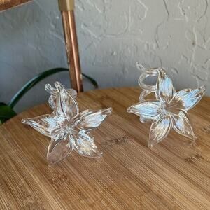 Blown glass twisted stem flower candle holder‎ clear glass
